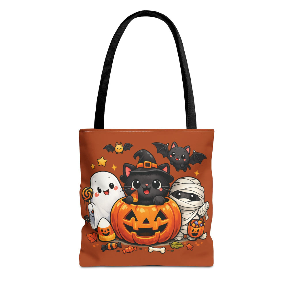 Halloween Cute Cat Pumpkin Tote Bag — Trick-or-Treat Witch Cat & Mummy Design