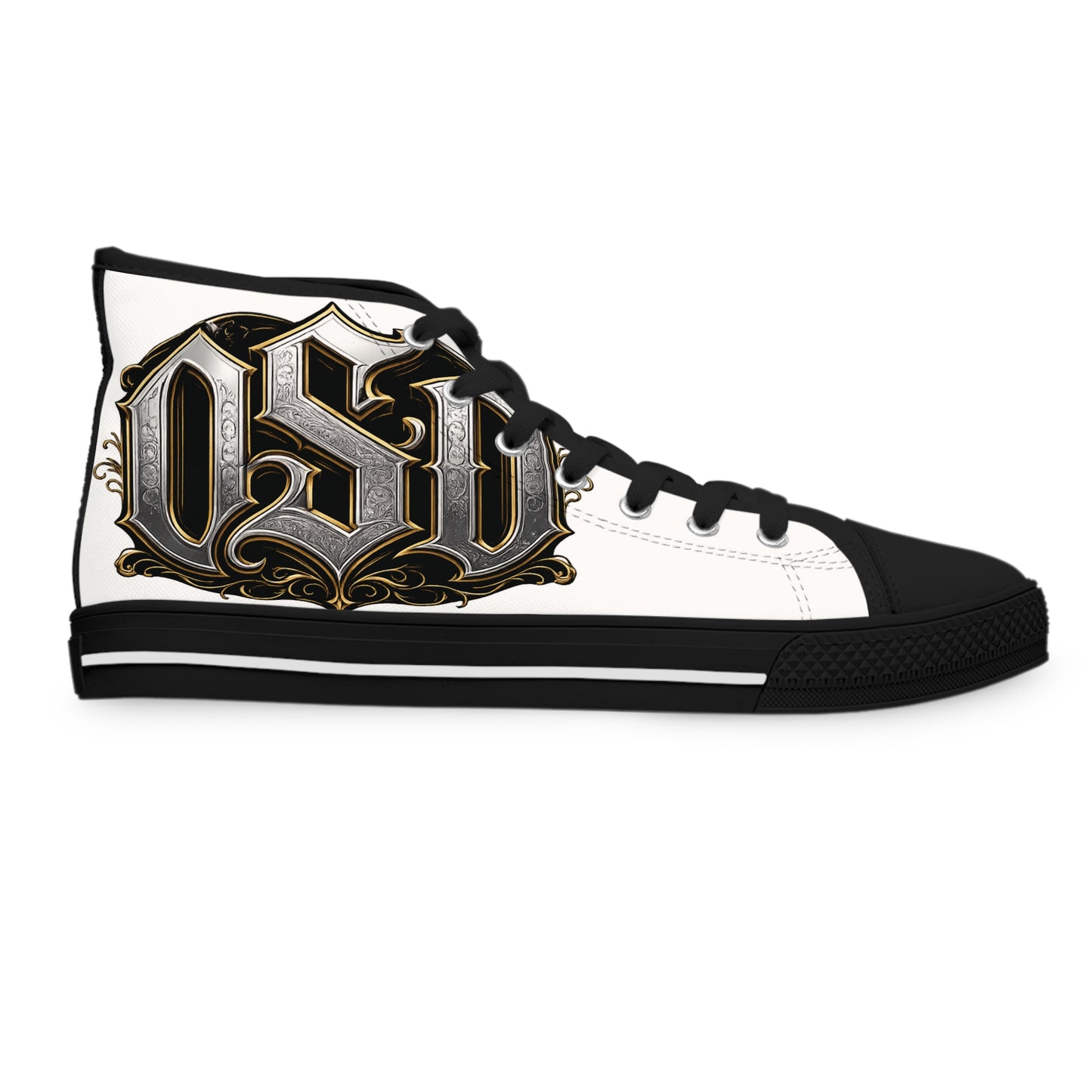 Women's High Top Sneakers — Gothic Monogram Black & Gold Vintage Initials