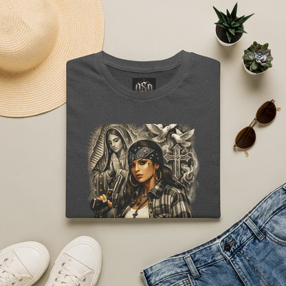 Chicana Lowrider Art T-Shirt – Virgen & Cholo Girl Vintage Streetwear