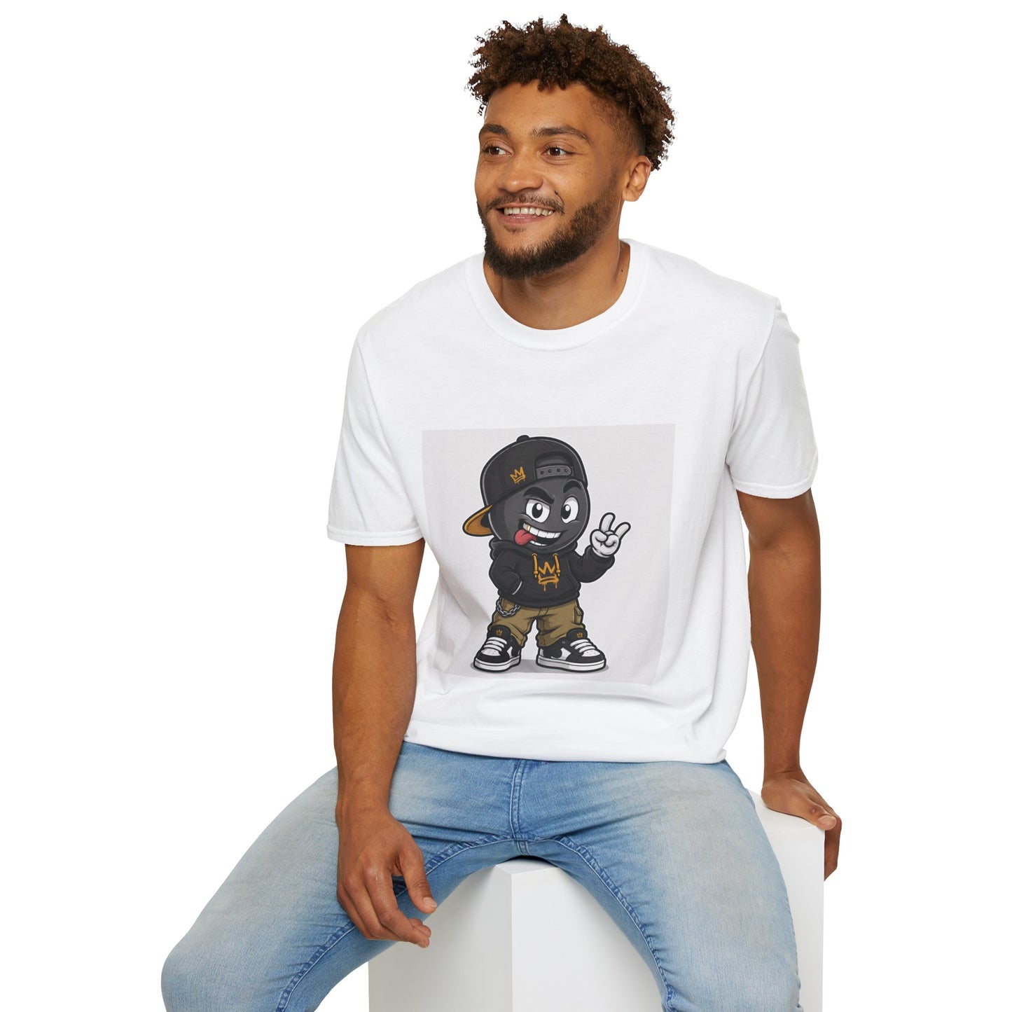 Character Graphic T‑Shirt — Cartoon Peace Sign Streetwear Tee