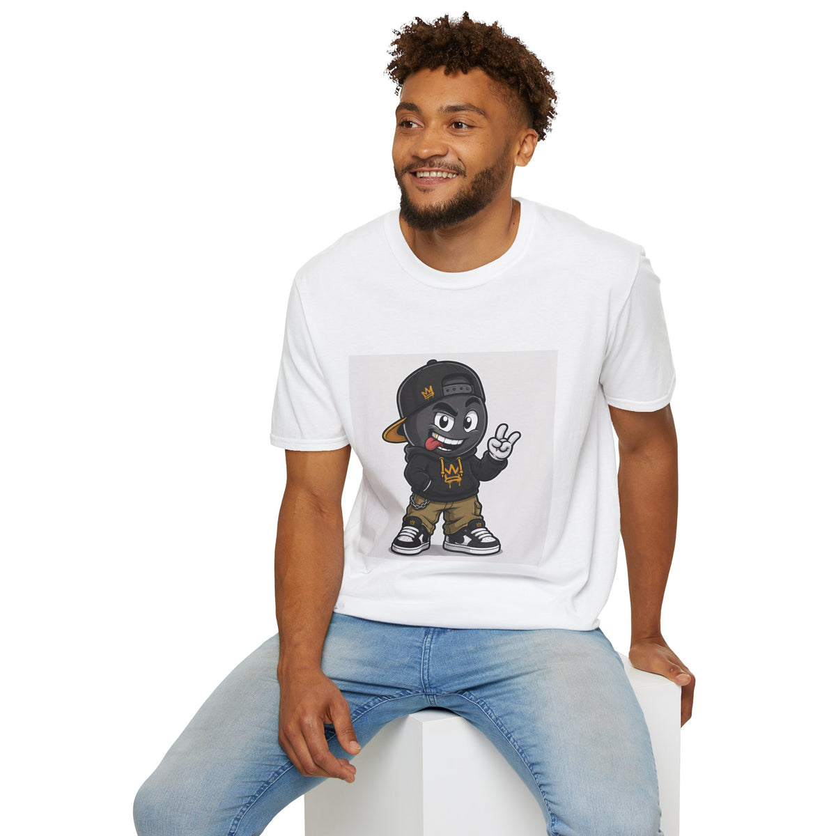Character Graphic T‑Shirt — Cartoon Peace Sign Streetwear Tee