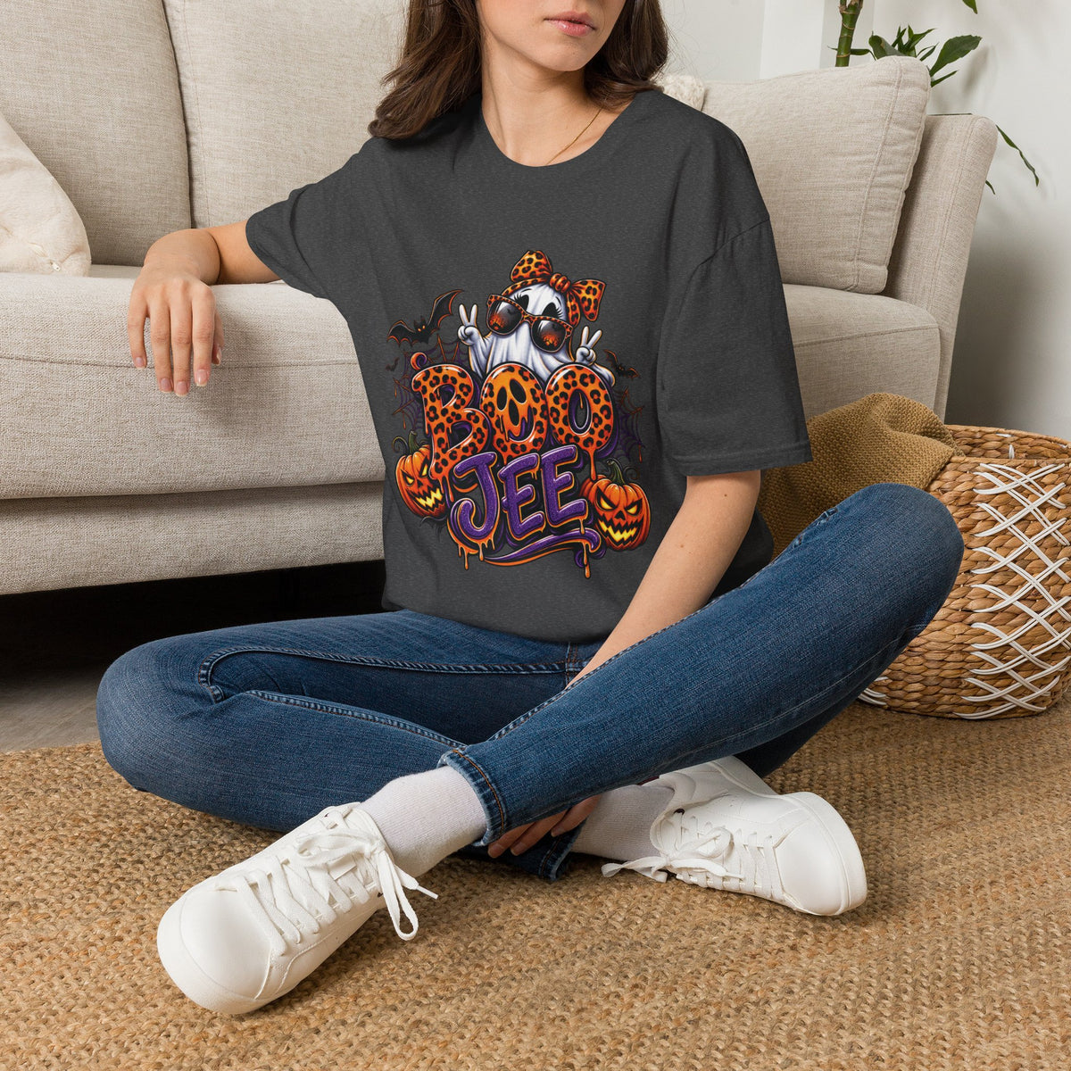 Ghost Boo Leopard Halloween T-Shirt — 'Boo' Graphic Pumpkin Bat Tee