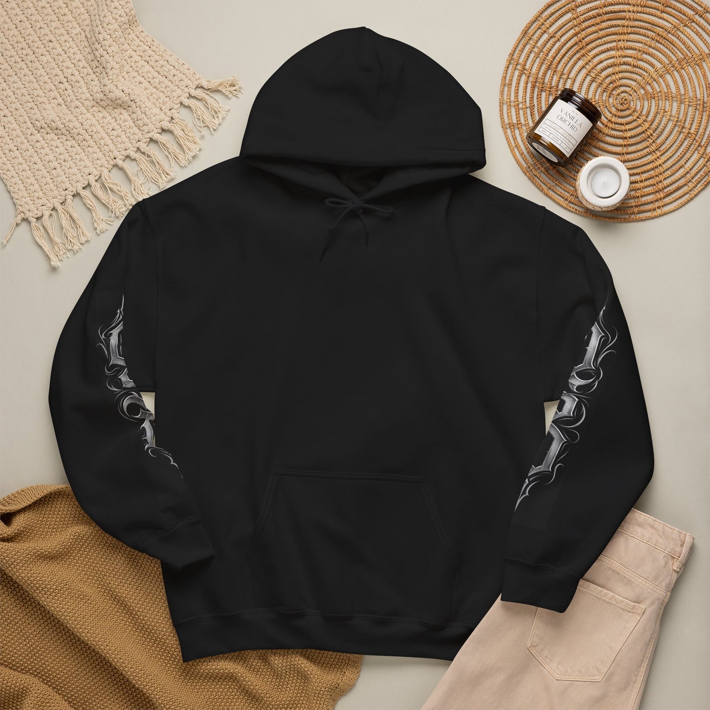 Graphic Hoodie — Gothic "OSD" Logo Pullover with Sleeve Panels