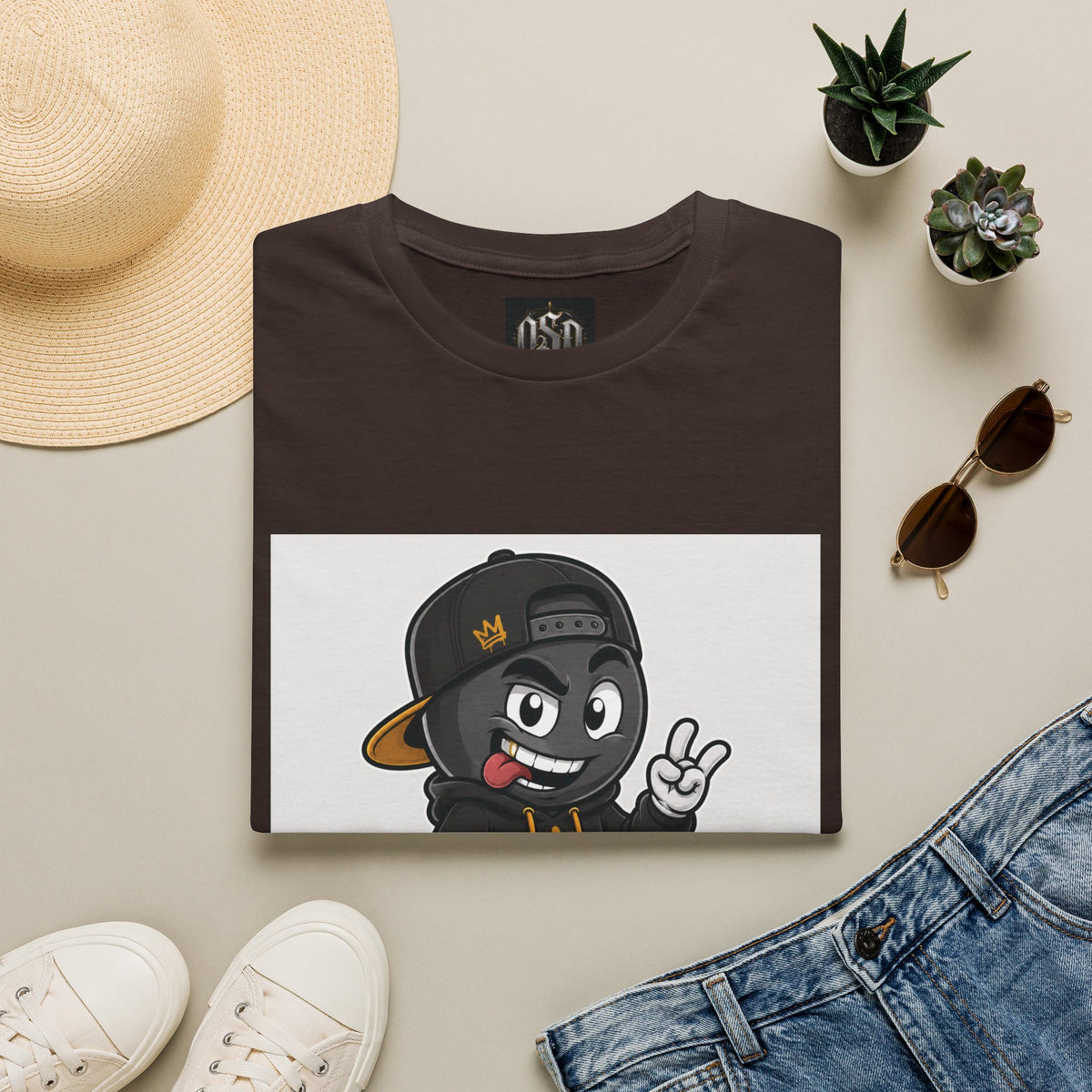 Character Graphic T‑Shirt — Cartoon Peace Sign Streetwear Tee