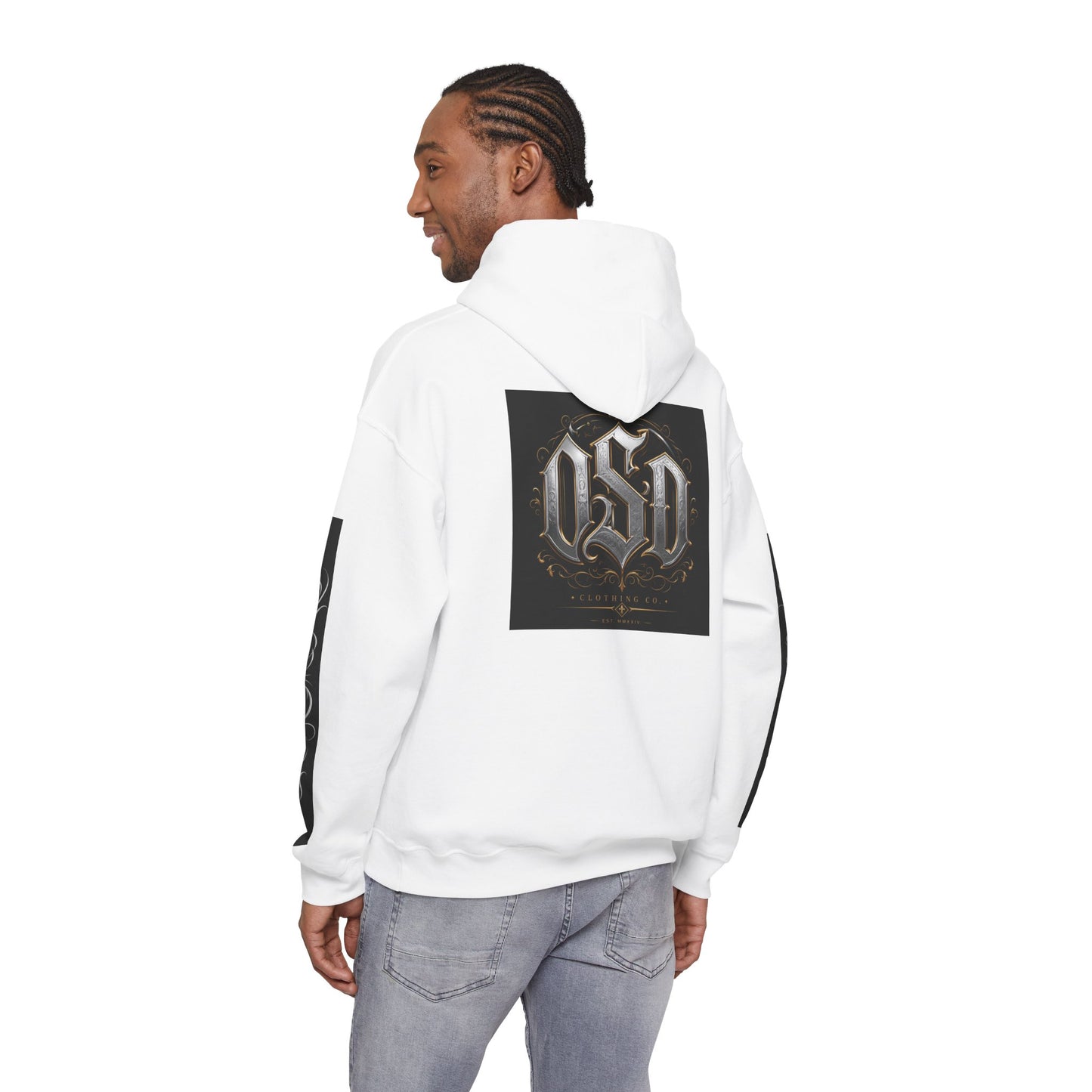 Graphic Hoodie — Gothic "OSD" Logo Pullover with Sleeve Panels