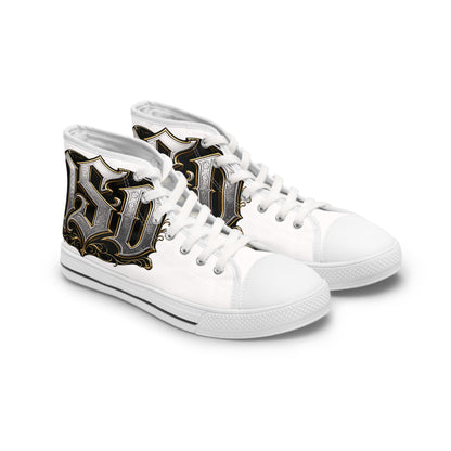 Women's High Top Sneakers — Gothic Monogram Black & Gold Vintage Initials
