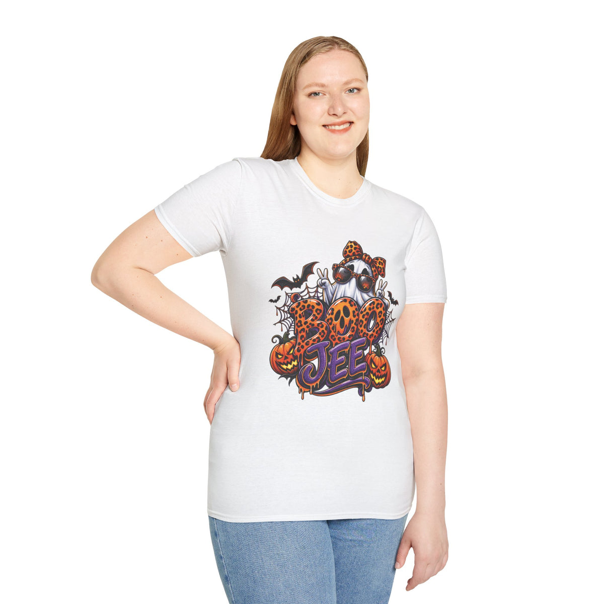 Ghost Boo Leopard Halloween T-Shirt — 'Boo' Graphic Pumpkin Bat Tee