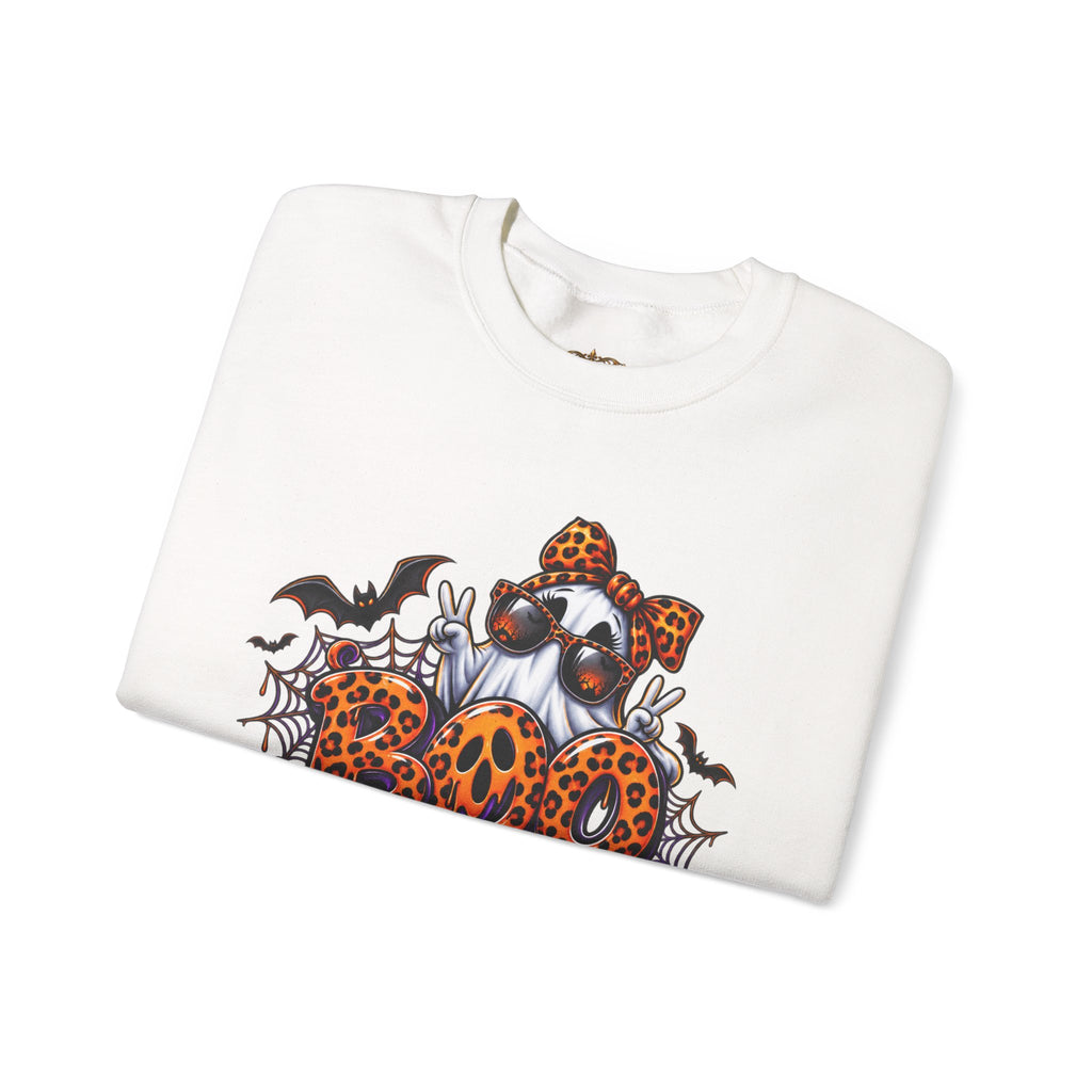 Halloween Ghost Crewneck Sweatshirt — 'Boo Jee' Leopard Pumpkin Graphic
