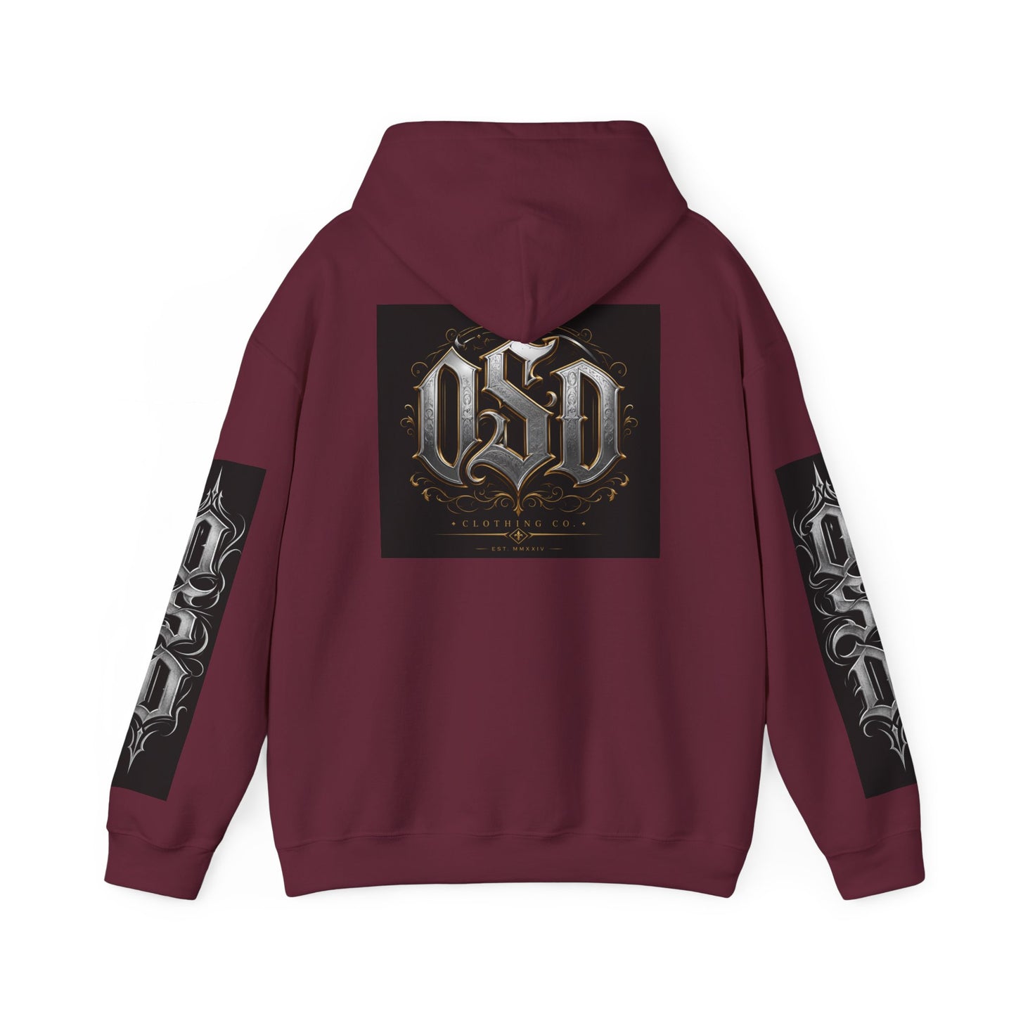 Graphic Hoodie — Gothic "OSD" Logo Pullover with Sleeve Panels