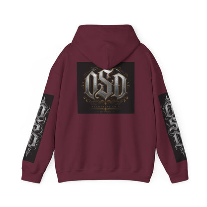 Graphic Hoodie — Gothic "OSD" Logo Pullover with Sleeve Panels