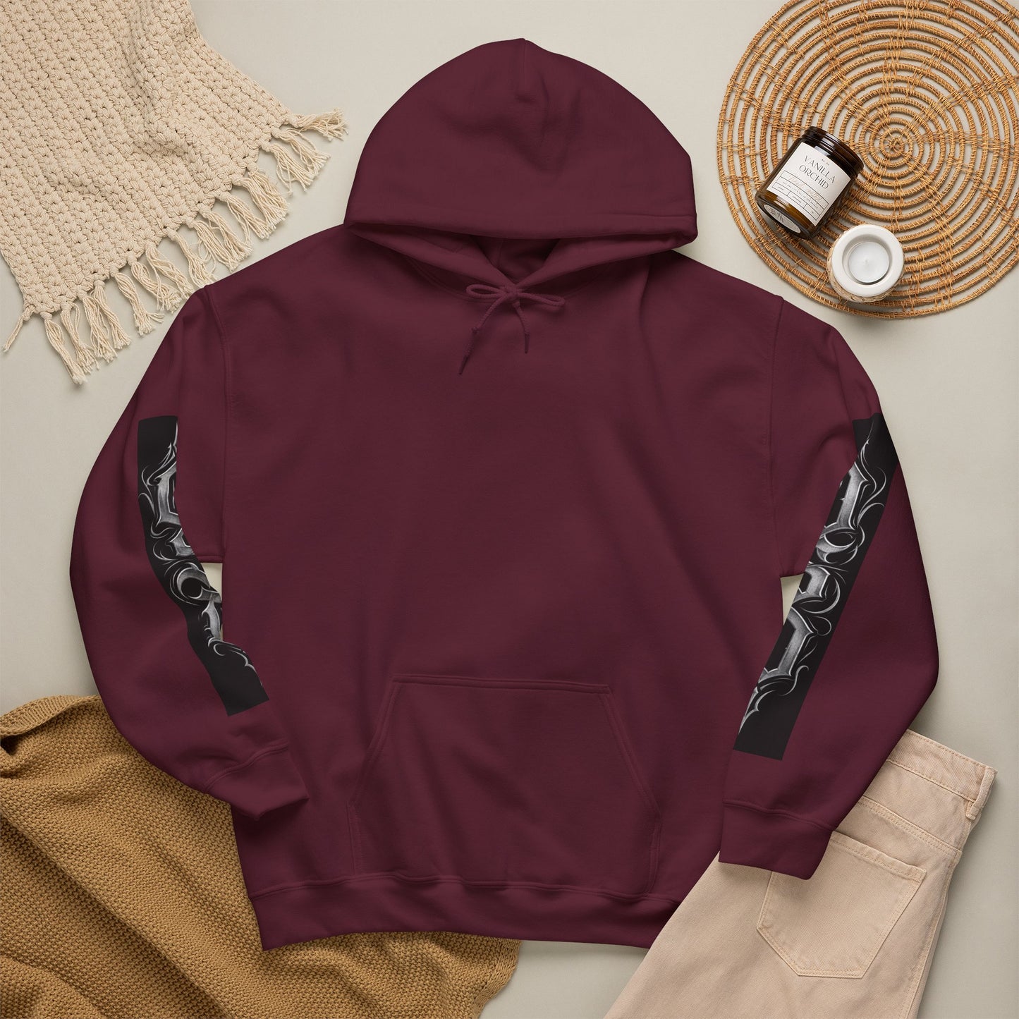 Graphic Hoodie — Gothic "OSD" Logo Pullover with Sleeve Panels