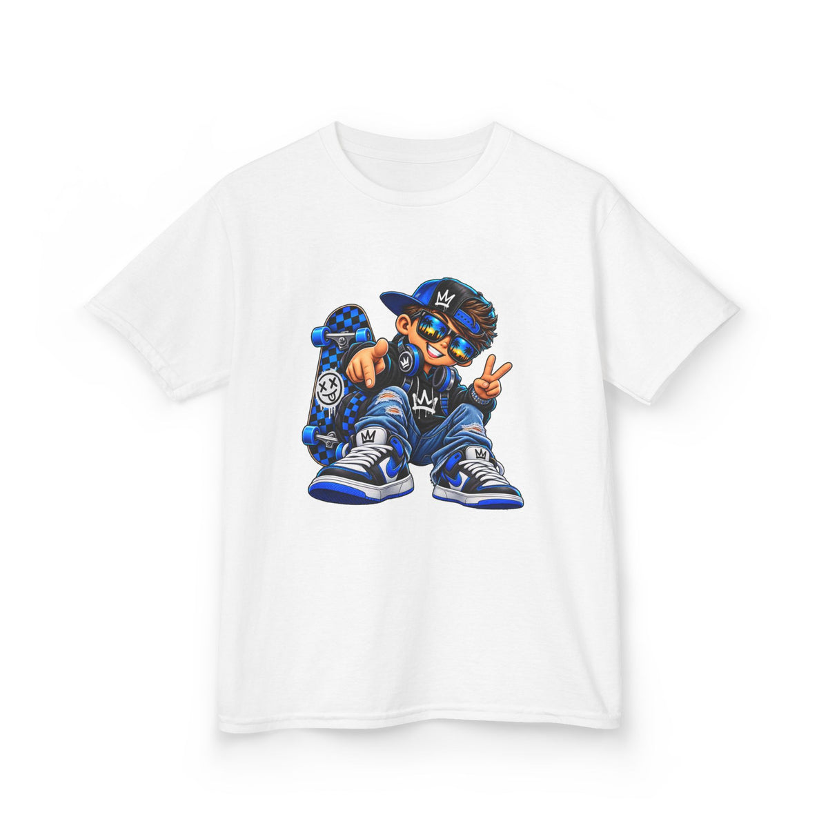 Kids Tee — Cool Skate Kid Graphic T-Shirt (Blue Streetwear)