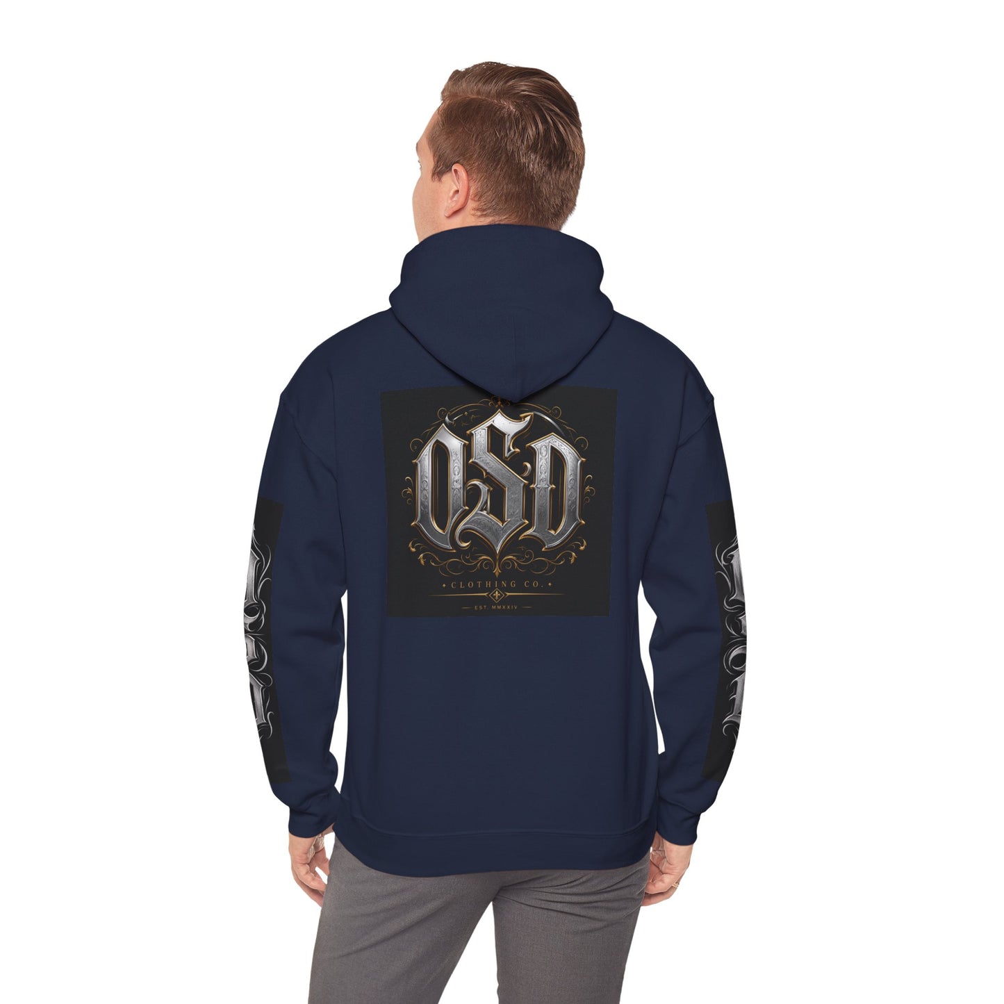 Graphic Hoodie — Gothic "OSD" Logo Pullover with Sleeve Panels