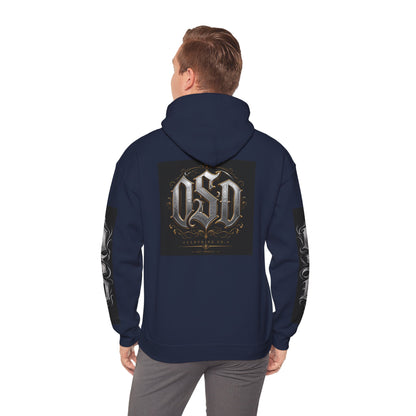 Graphic Hoodie — Gothic "OSD" Logo Pullover with Sleeve Panels