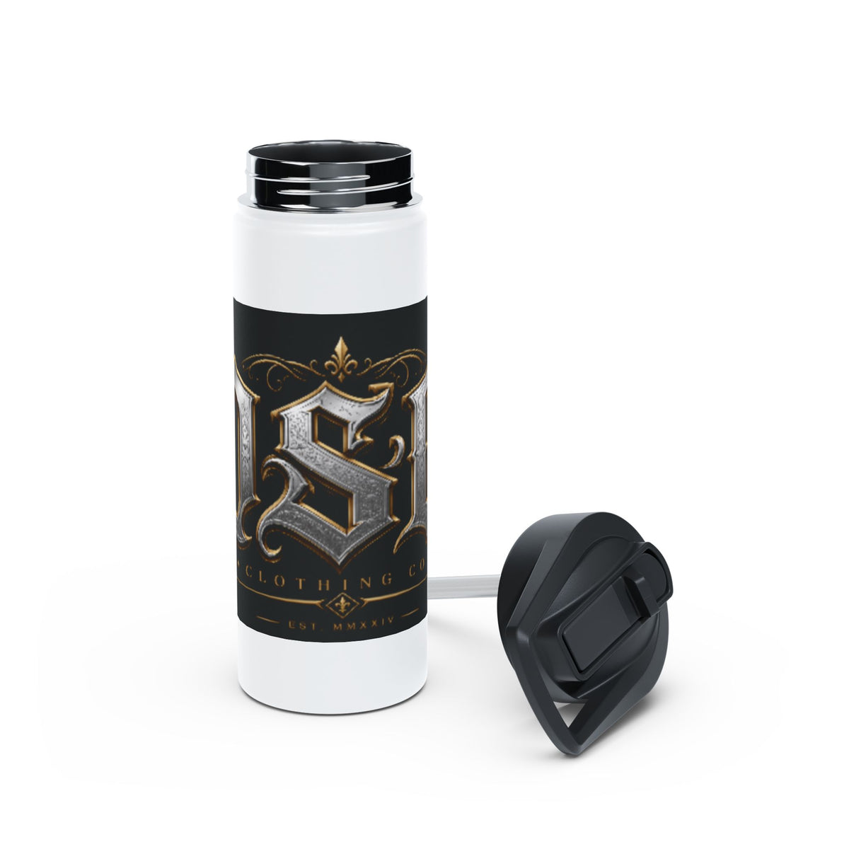 Ornate Gothic Stainless Steel Water Bottle — Vintage Monogram Design