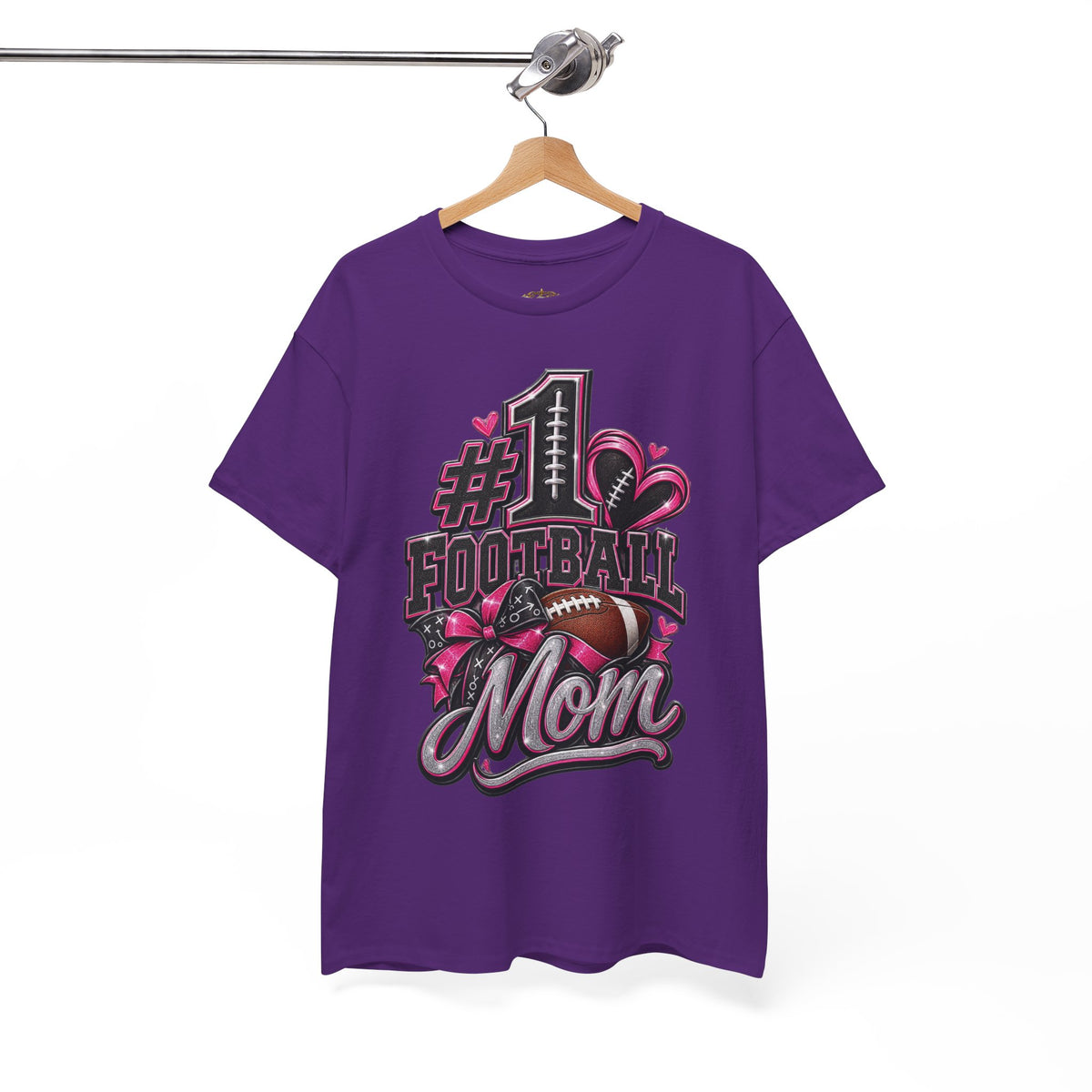 #1 Football Mom T-Shirt — Pink Heart Football Mom Tee for Game Day