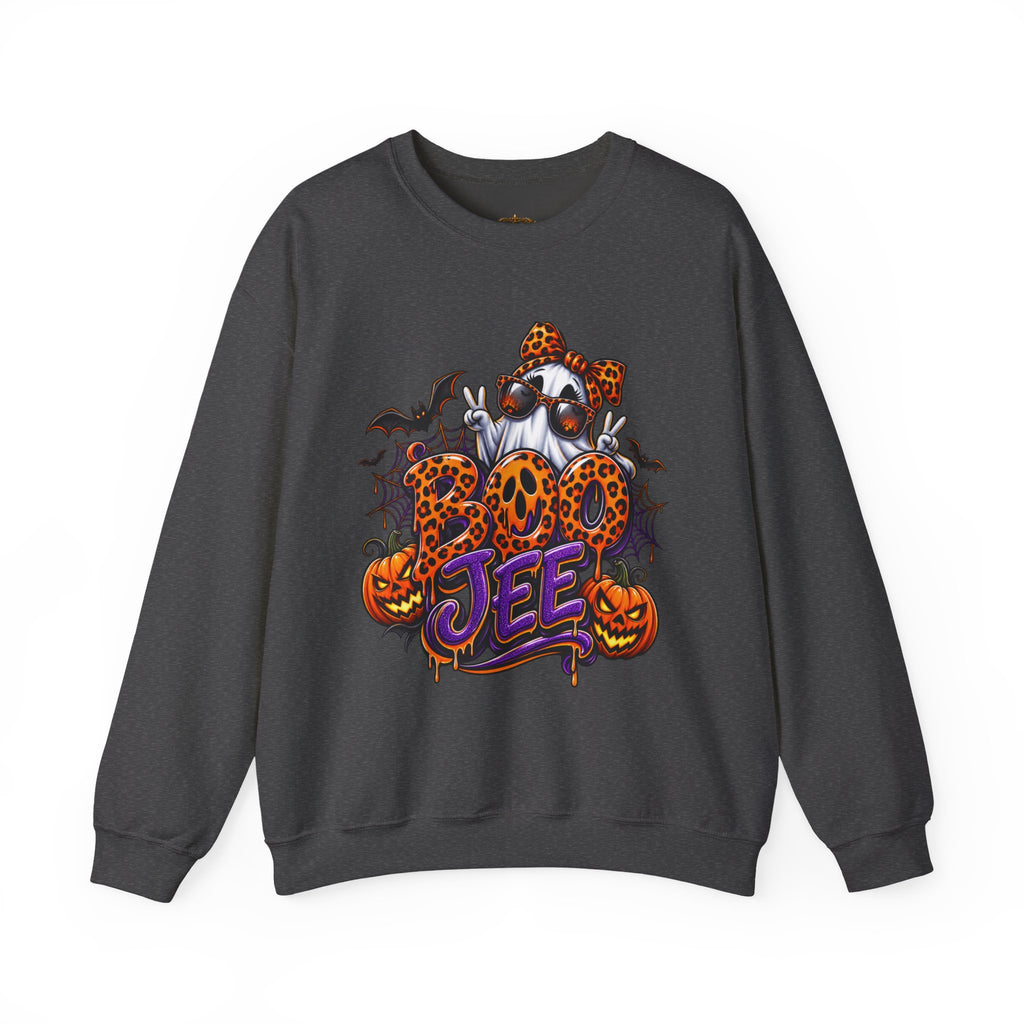 Halloween Ghost Crewneck Sweatshirt — 'Boo Jee' Leopard Pumpkin Graphic