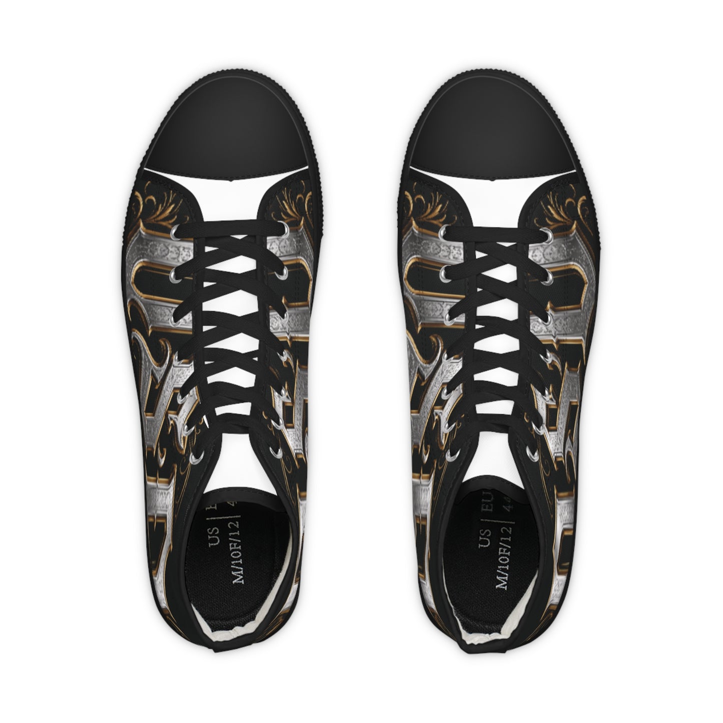 High Top Sneakers — Gothic Lettering Black & Gold Streetwear