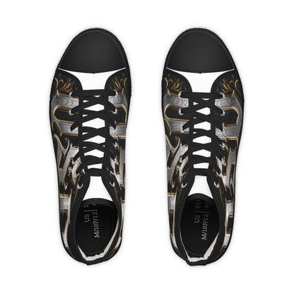 High Top Sneakers — Gothic Lettering Black & Gold Streetwear