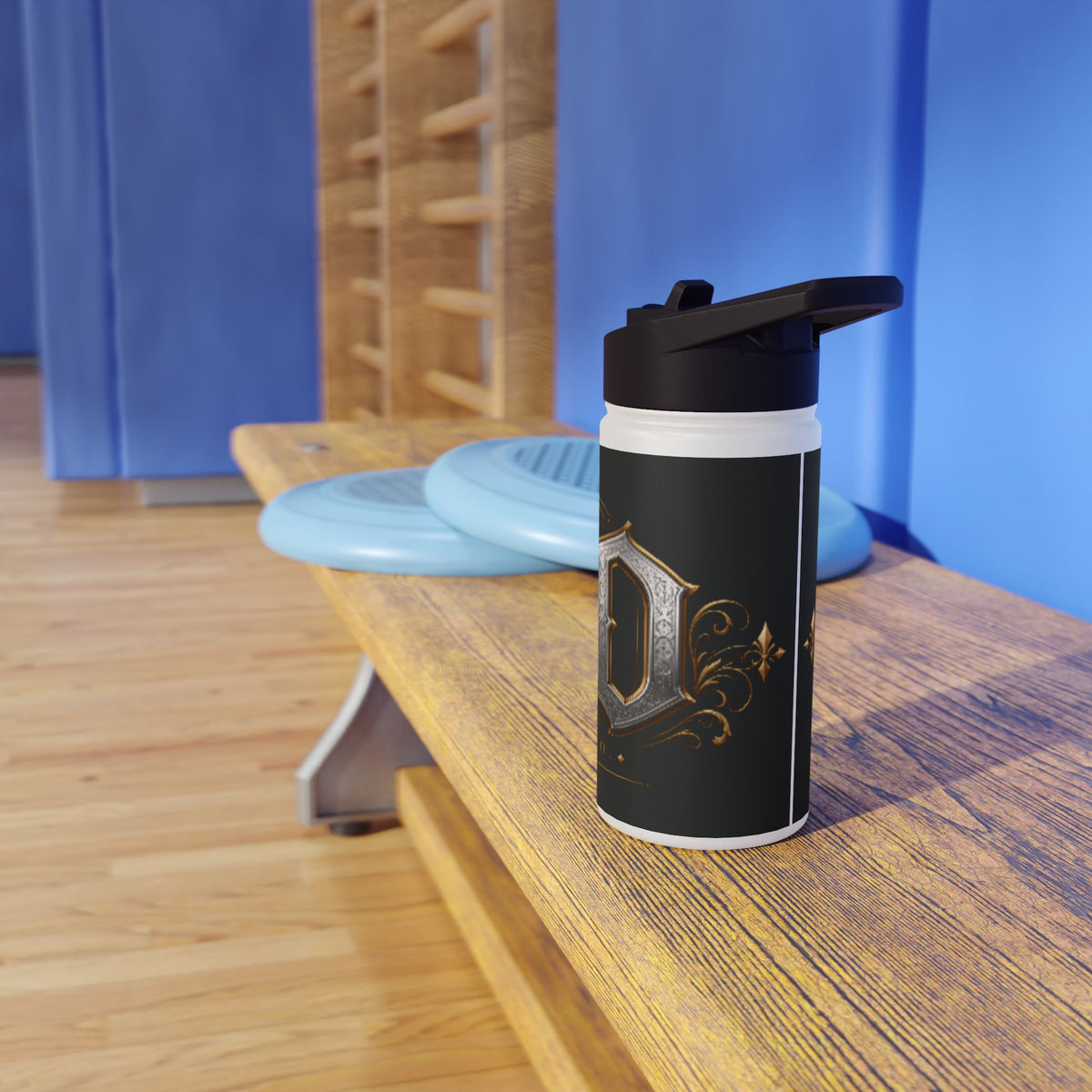 Ornate Gothic Stainless Steel Water Bottle — Vintage Monogram Design