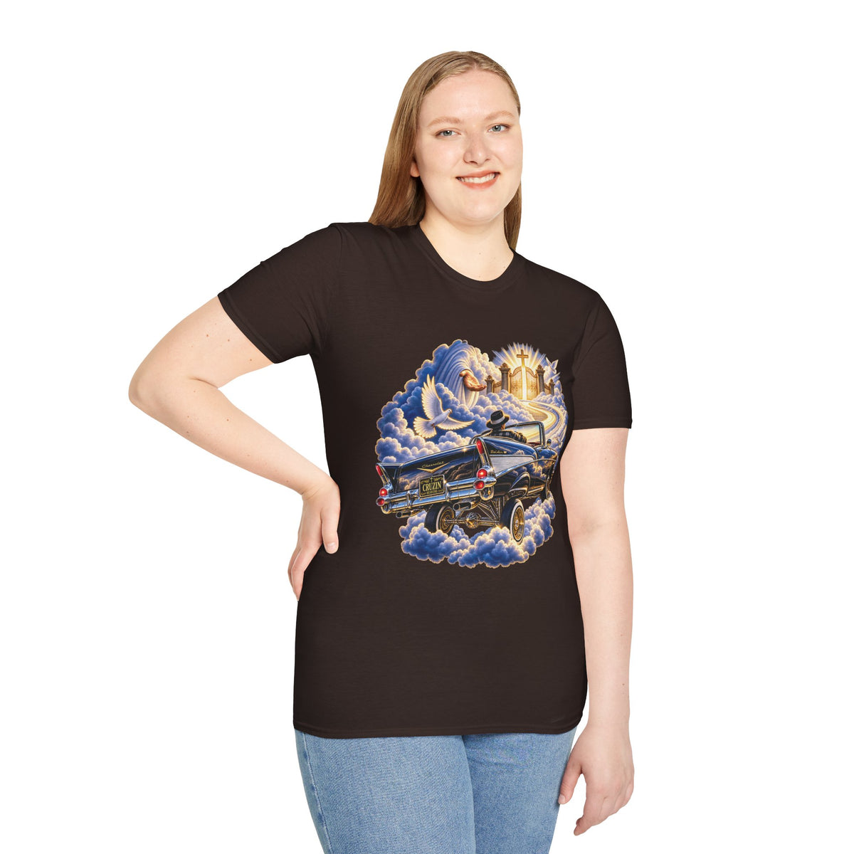 Christian Heaven Car Tribute T-Shirt — Guardian Angel, Cross & Dove T Shirt