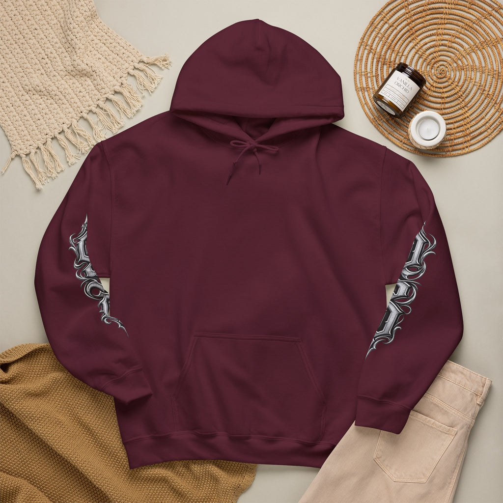 Hoodie — Ornate Gothic "OSD" Logo Sleeve & Back Streetwear Hoodie