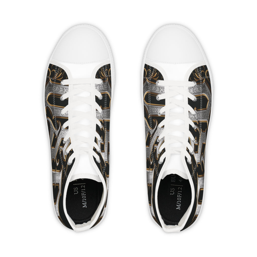 High Top Sneakers — Gothic Lettering Black & Gold Streetwear