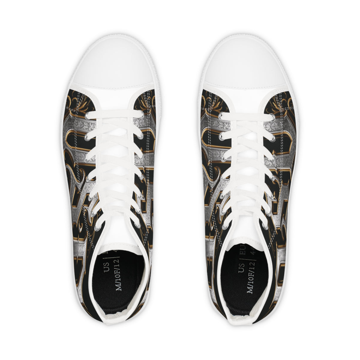 High Top Sneakers — Gothic Lettering Black & Gold Streetwear