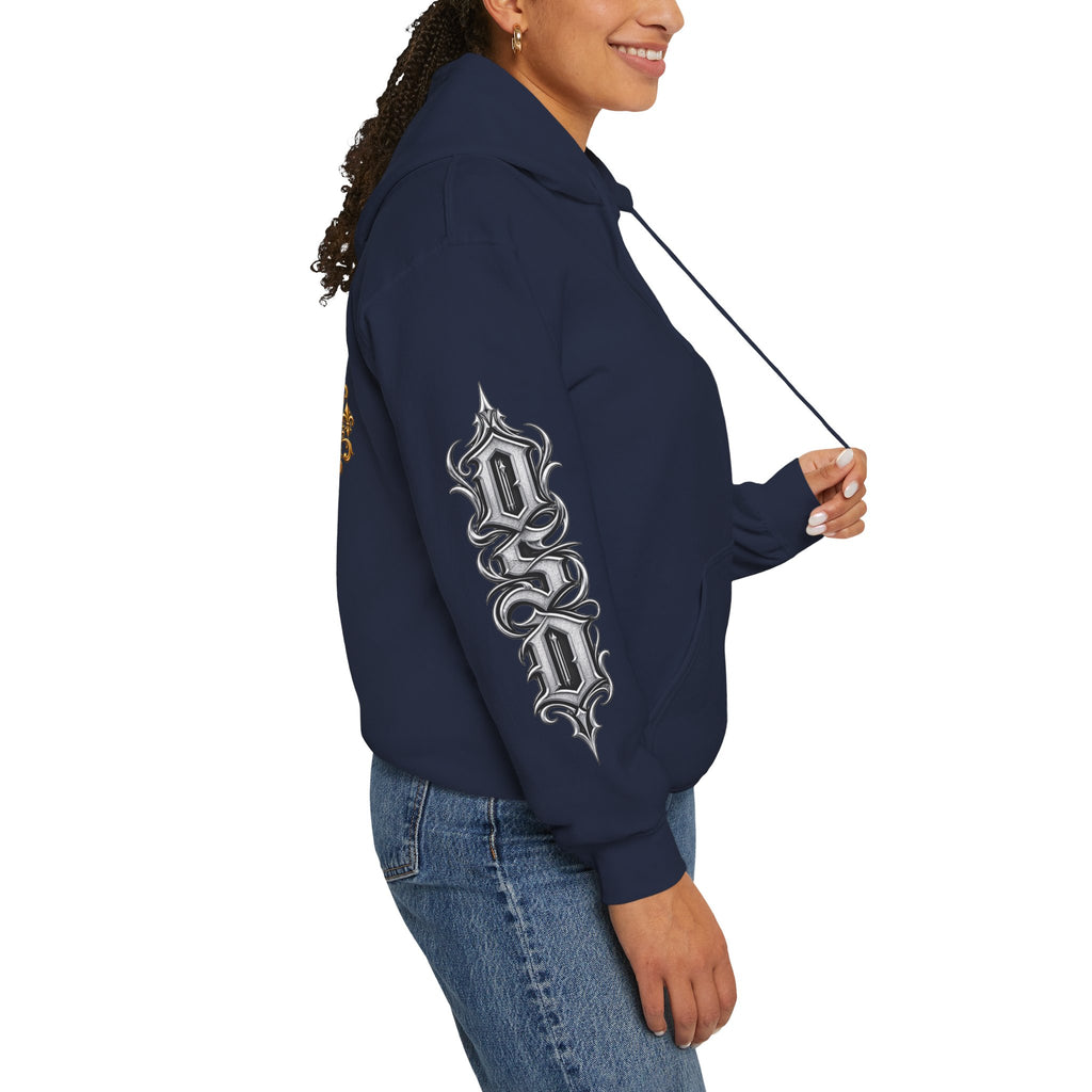 Hoodie — Ornate Gothic "OSD" Logo Sleeve & Back Streetwear Hoodie