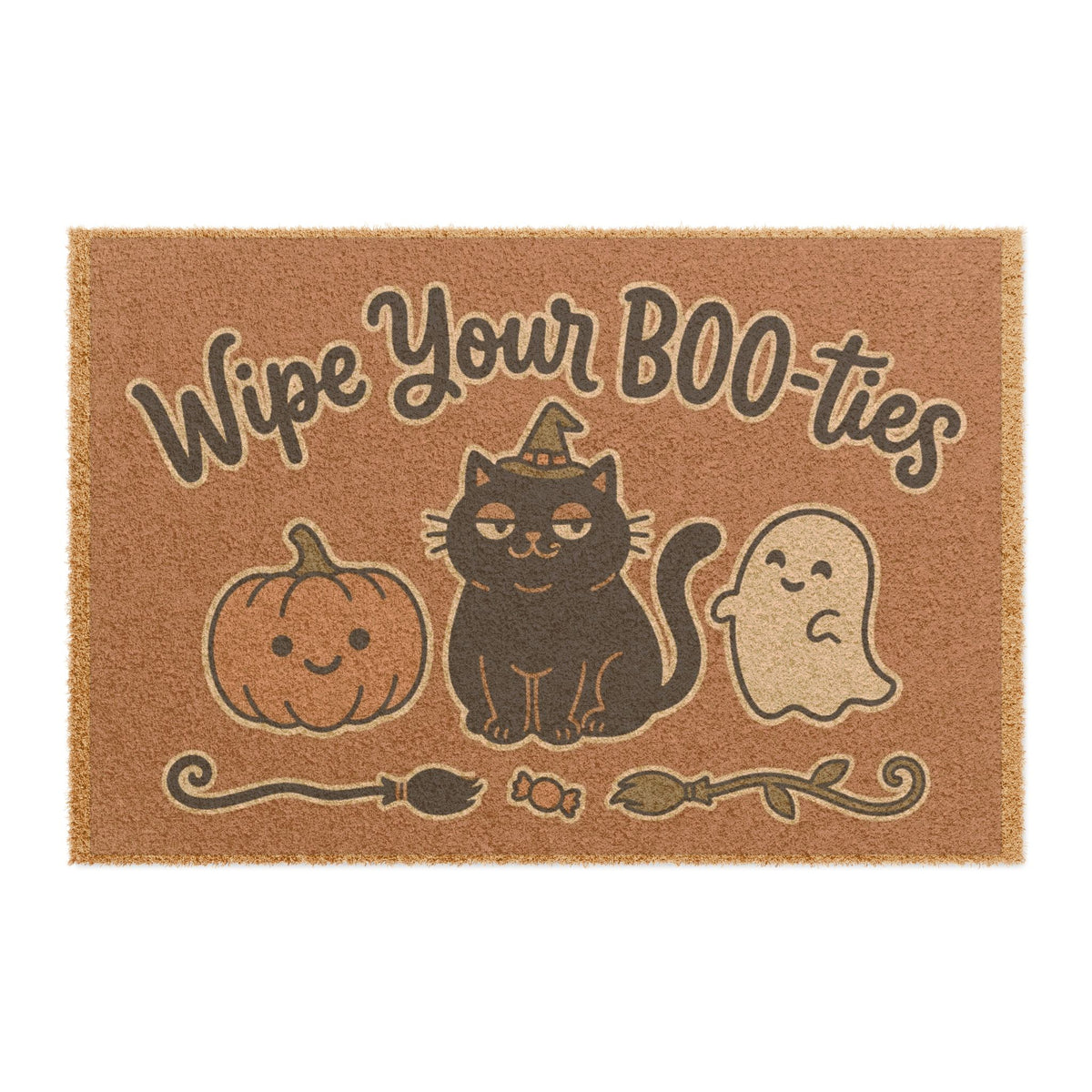 Doormat — "Wipe Your BOO-ties" Halloween Cat, Pumpkin & Ghost Welcome Mat