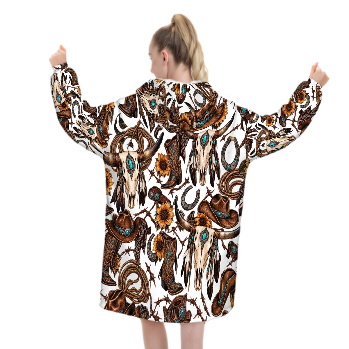Adult Blanket Hoodie  Western Cowgirl Motif Pattern