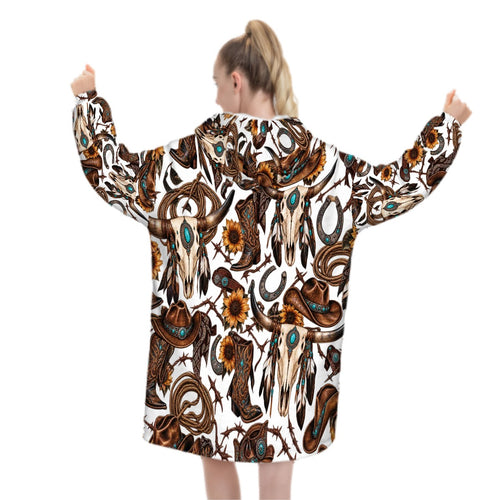Adult Blanket Hoodie  Western Cowgirl Motif Pattern