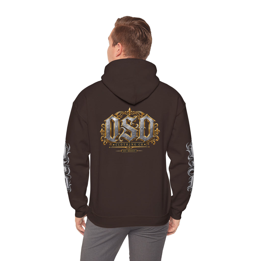Hoodie — Ornate Gothic "OSD" Logo Sleeve & Back Streetwear Hoodie