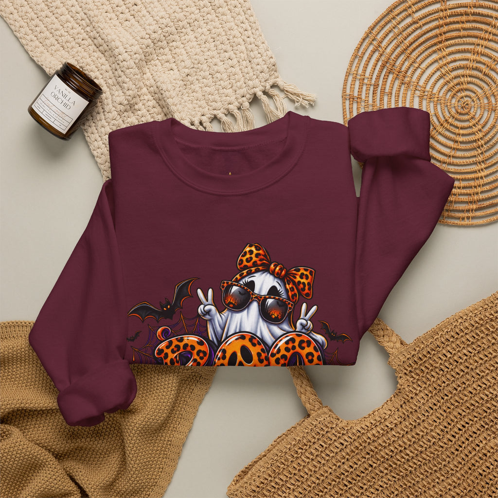 Halloween Ghost Crewneck Sweatshirt — 'Boo Jee' Leopard Pumpkin Graphic