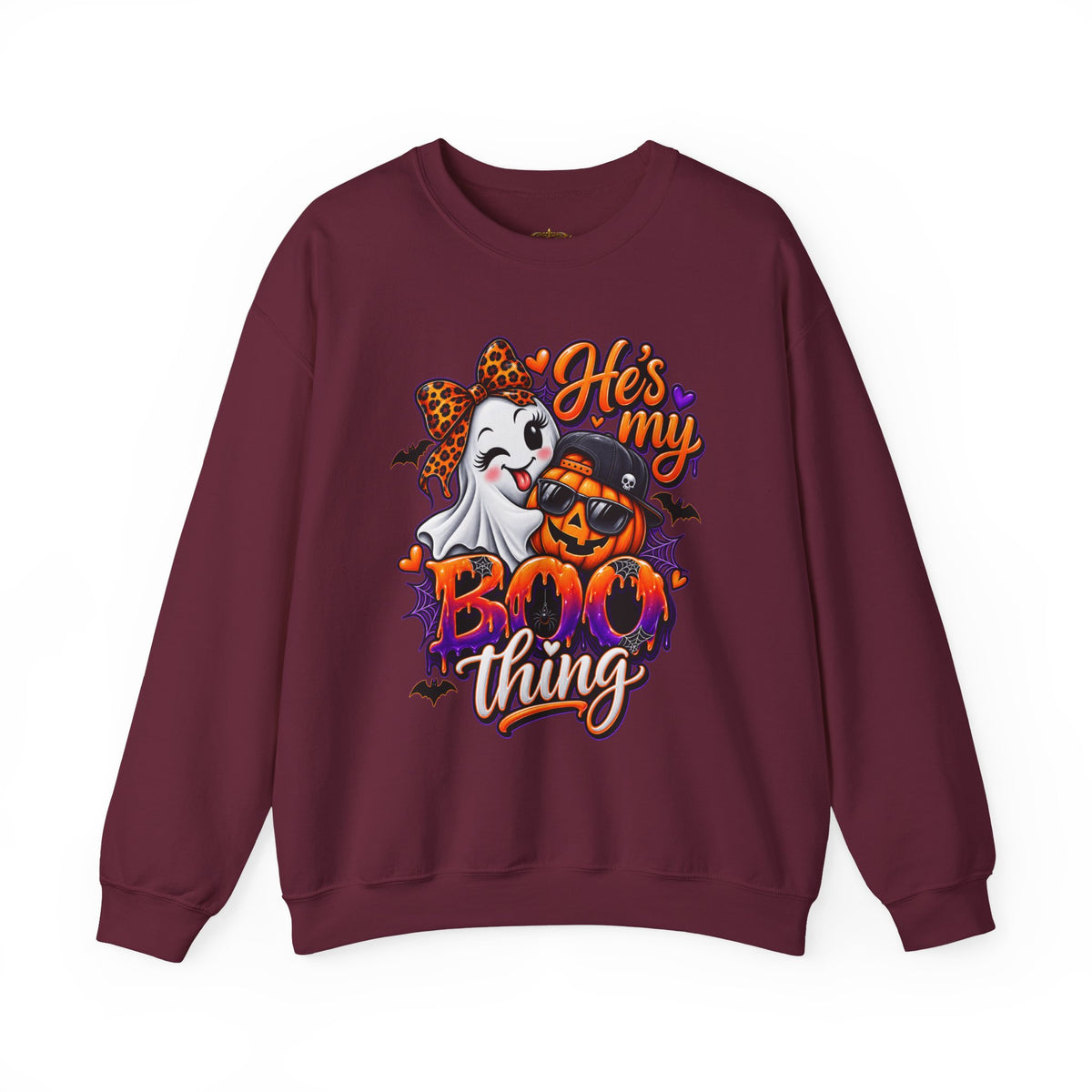 Sweatshirt — "He's My Boo Thing" Halloween Ghost & Jack-O'-Lantern Crewneck