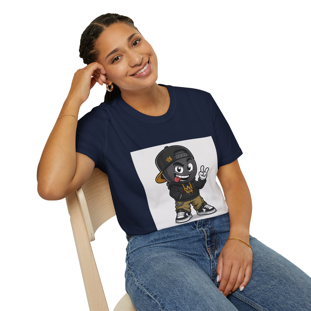 Character Graphic T‑Shirt — Cartoon Peace Sign Streetwear Tee