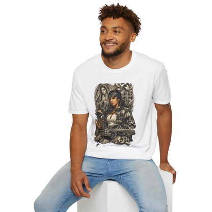 Chicana Lowrider Art T-Shirt – Virgen & Cholo Girl Vintage Streetwear