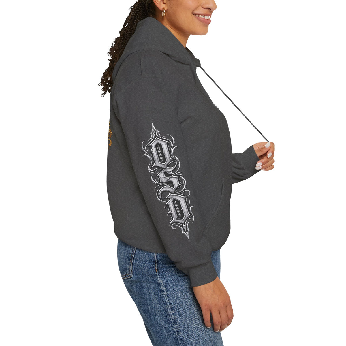 Hoodie — Ornate Gothic "OSD" Logo Sleeve & Back Streetwear Hoodie