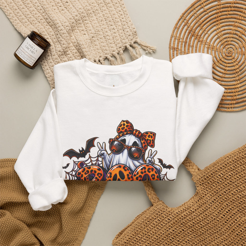 Halloween Ghost Crewneck Sweatshirt — 'Boo Jee' Leopard Pumpkin Graphic