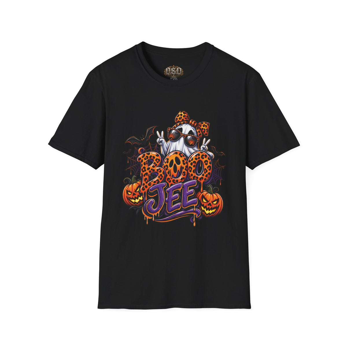 Ghost Boo Leopard Halloween T-Shirt — 'Boo' Graphic Pumpkin Bat Tee