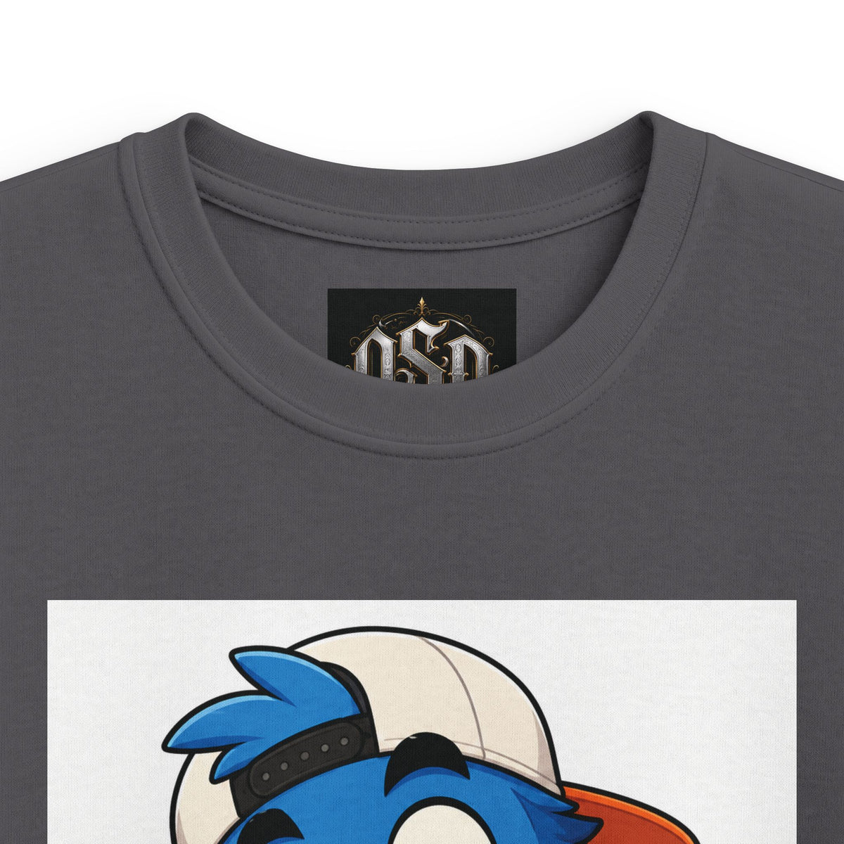 Kids Tee — Blue Cartoon Character Peace Sign Graphic Shirt