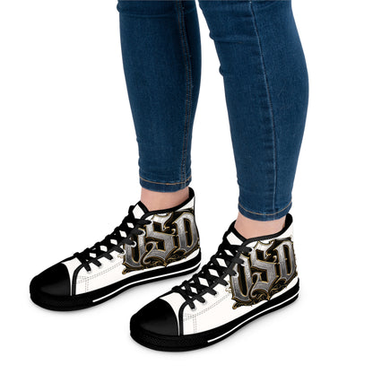 Women's High Top Sneakers — Gothic Monogram Black & Gold Vintage Initials