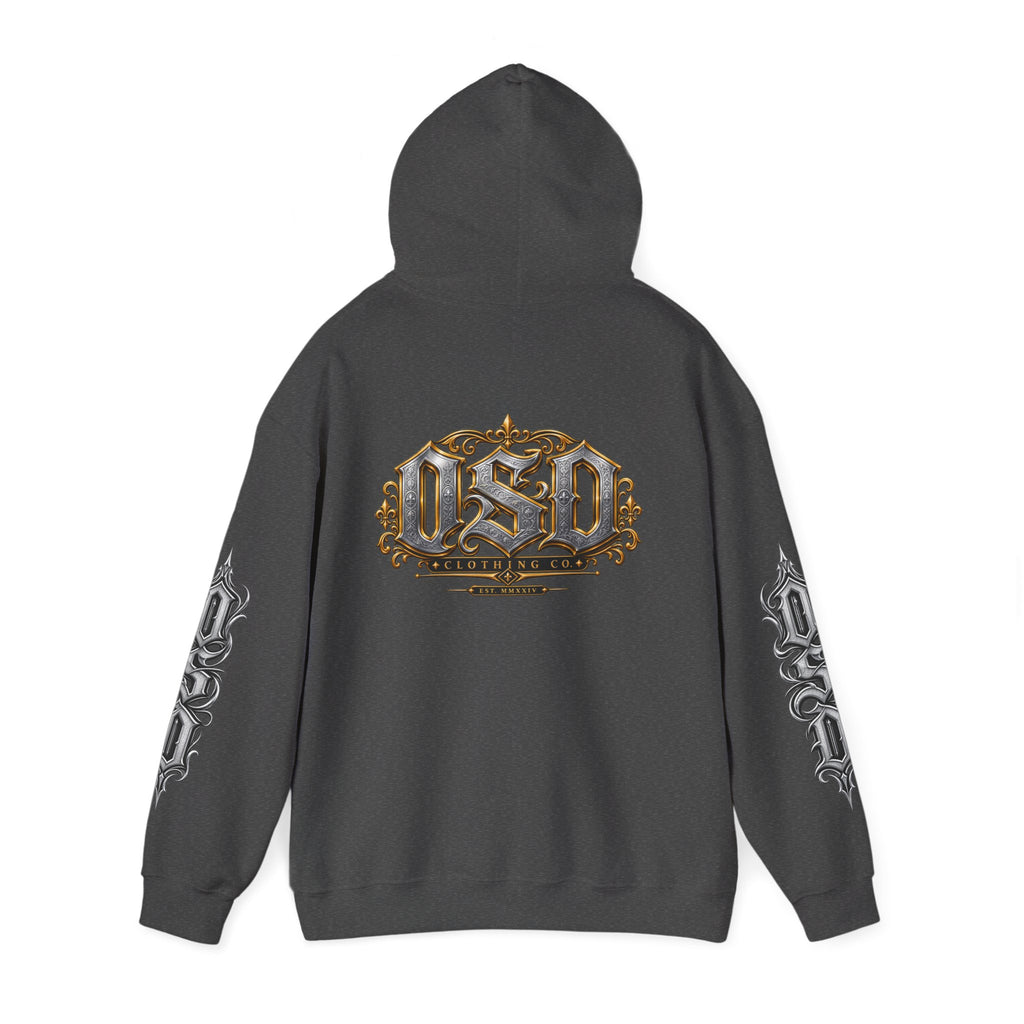 Hoodie — Ornate Gothic "OSD" Logo Sleeve & Back Streetwear Hoodie
