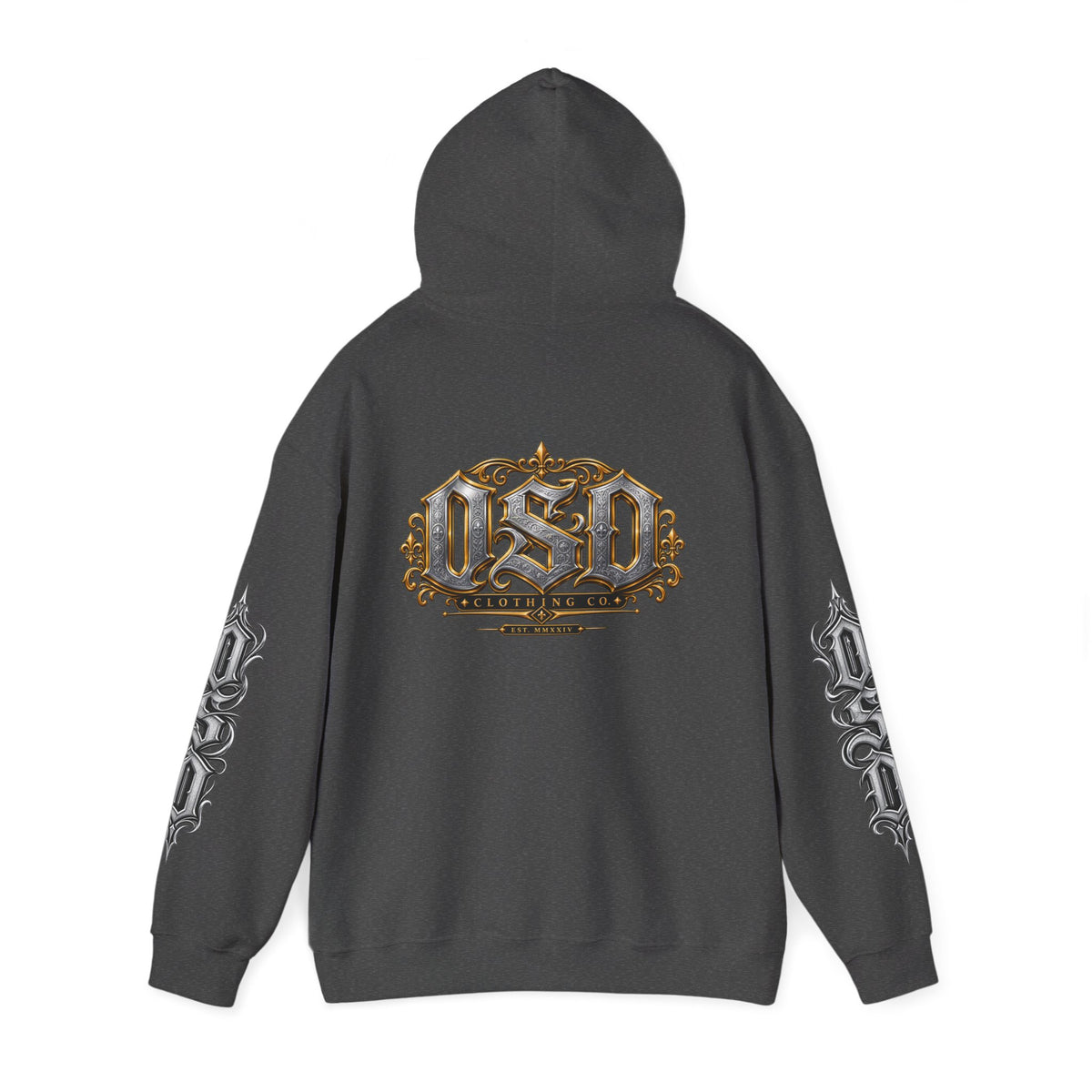 Hoodie — Ornate Gothic "OSD" Logo Sleeve & Back Streetwear Hoodie