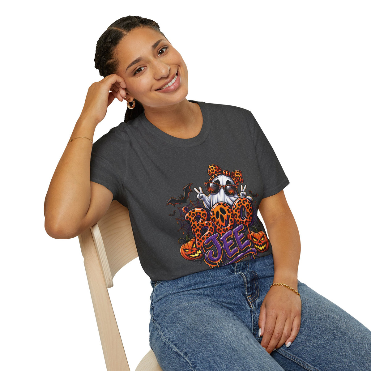 Ghost Boo Leopard Halloween T-Shirt — 'Boo' Graphic Pumpkin Bat Tee