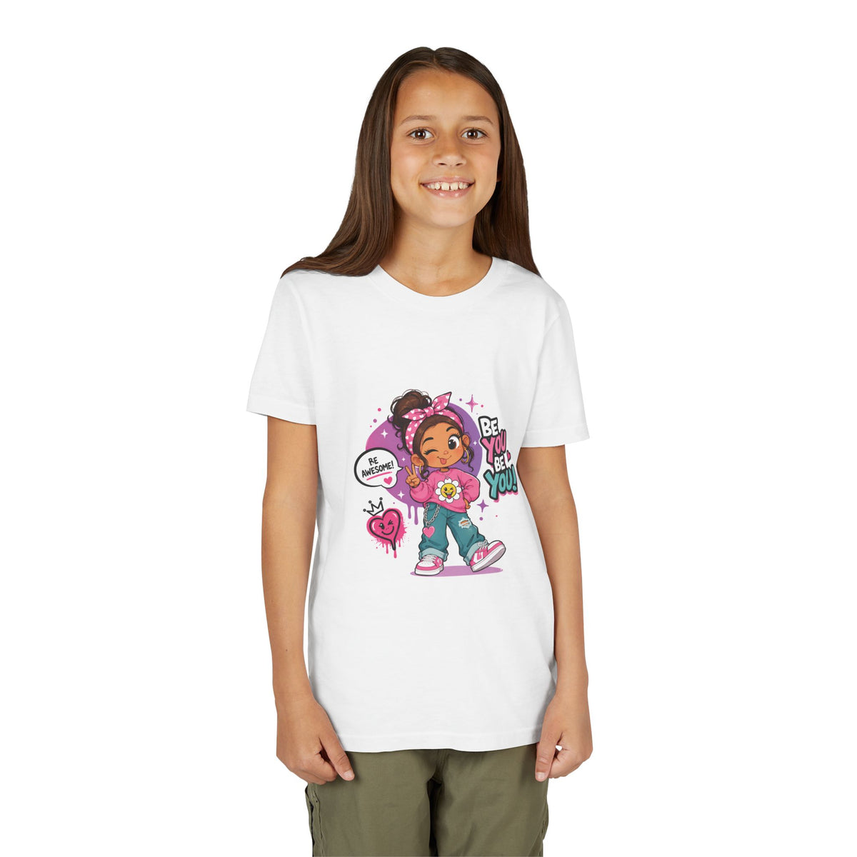 Youth Tee — "Be You Be You" Cute Empowerment Girl Graphic T-Shirt