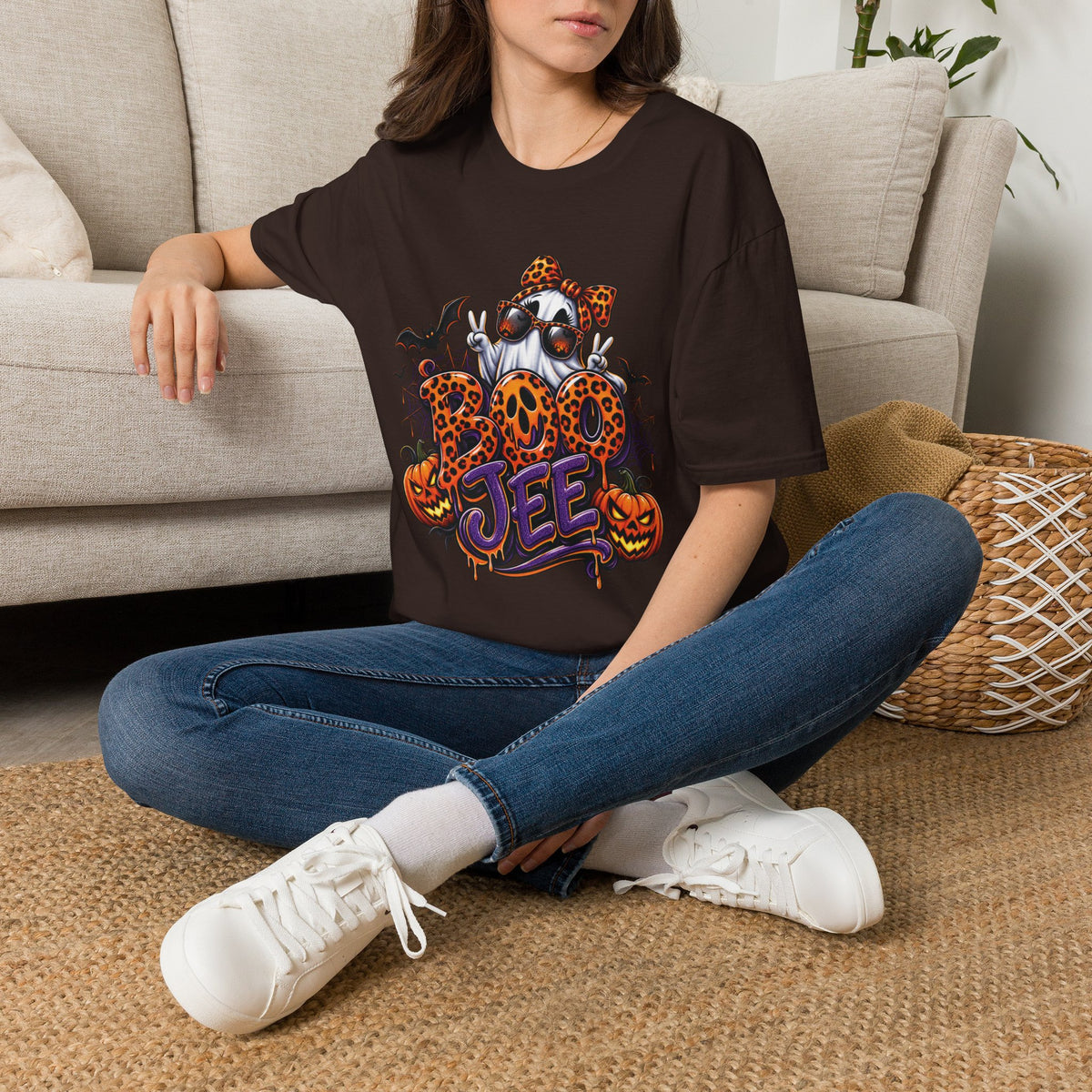 Ghost Boo Leopard Halloween T-Shirt — 'Boo' Graphic Pumpkin Bat Tee