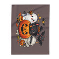 Halloween Kawaii Fleece Blanket — Cute Ghost, Black Cat & Mummy Pumpkin Design