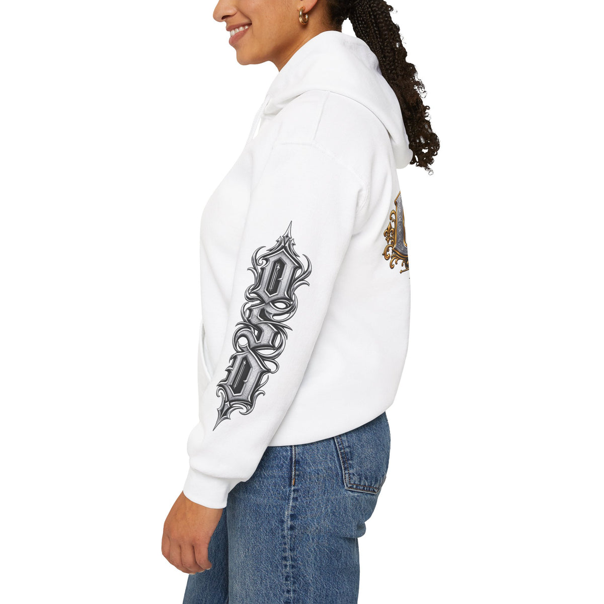 Hoodie — Ornate Gothic "OSD" Logo Sleeve & Back Streetwear Hoodie