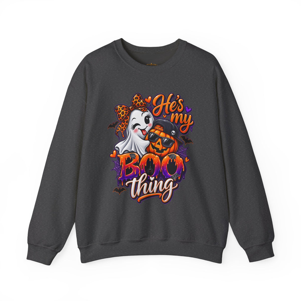 Sweatshirt — "He's My Boo Thing" Halloween Ghost & Jack-O'-Lantern Crewneck